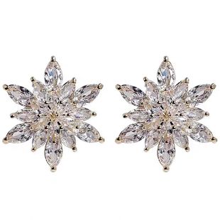 s999纯银水晶锆石雪花夸张耳钉韩国时尚气质耳环耳饰2026年新款潮