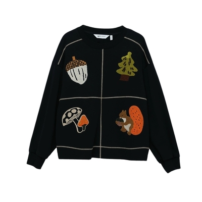 MOVEUP幻走2025秋季新款.FUN系列圆领趣味立体绣花短款卫衣女