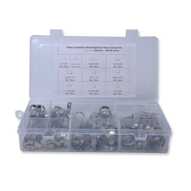 外贸货源100PCS套装单耳无极卡箍单耳304夹紧卡箍软管不锈钢夹