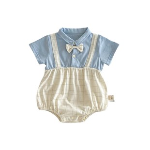 婴儿小少爷服夏季薄款周岁男宝礼服夏装婴幼儿衣服洋气连体衣爬服
