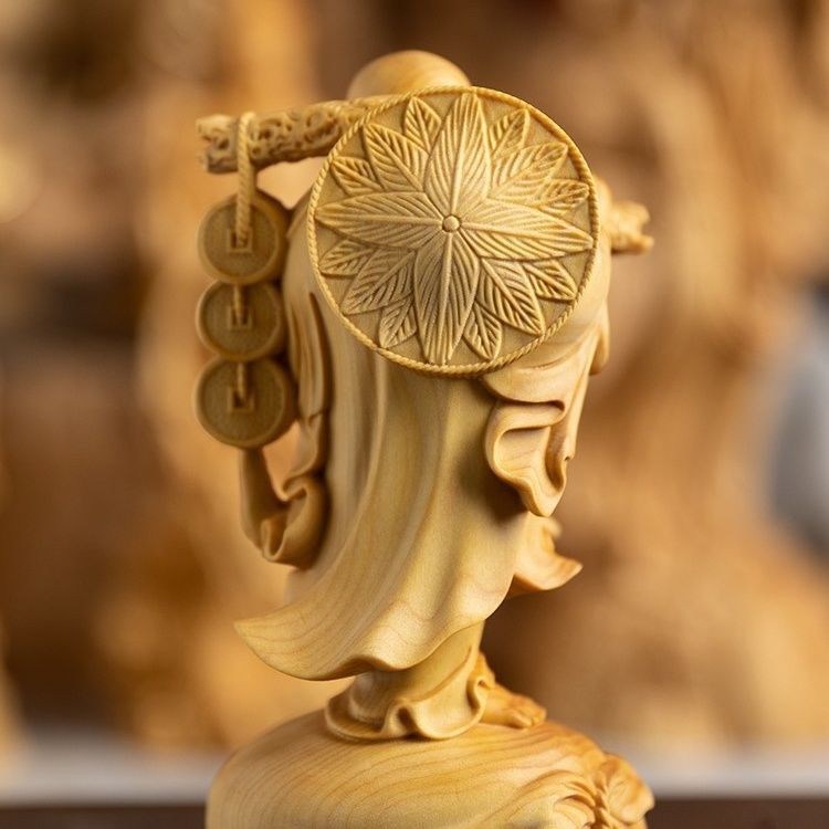 【1618人收藏】黄杨木雕摆件实木雕刻工艺品家居装饰汽车载铜钱福