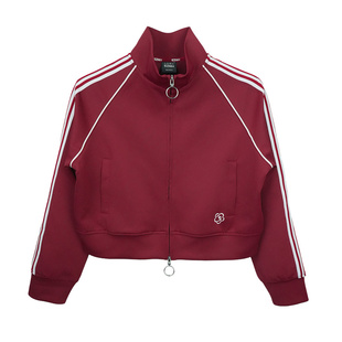 三枝梅花女短款运动上衣外套春秋新款立领miu系安可拉红休闲夹克