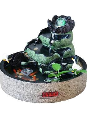 招财中式鱼缸流水生财摆件循环水客厅玄关桌面风水轮装饰喷泉造景