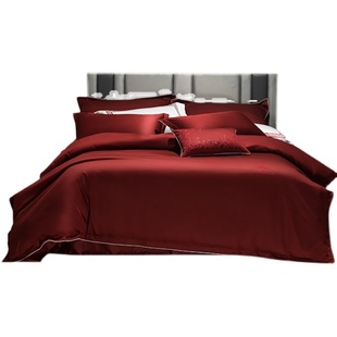 高端婚庆红140支埃及长绒棉全棉结婚四件套纯棉红色喜庆床上用品