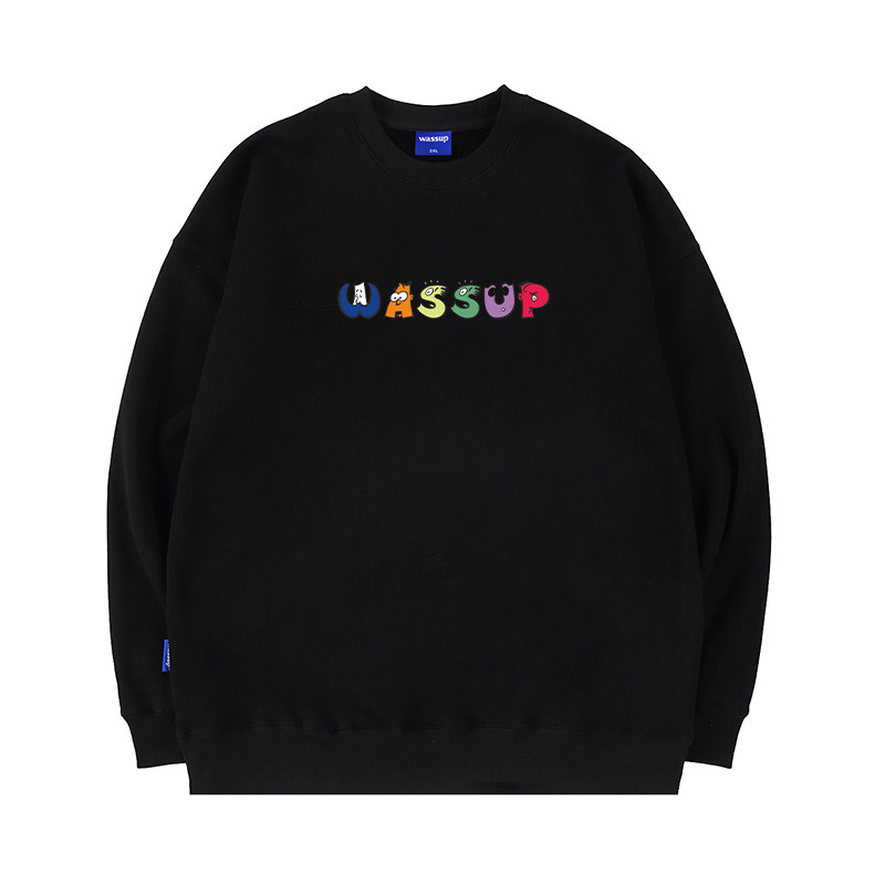 WASSUP美式简约重磅圆领卫衣男秋