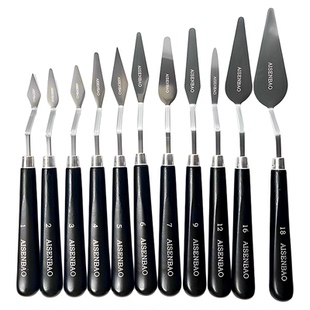 艾森堡油画刮刀美术用品单支11款水粉颜料木质不锈钢平头尖头铲