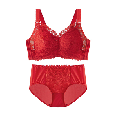 千奈美马年本命年红色内衣内裤大胸显小文胸套装结婚新娘喜庆婚嫁