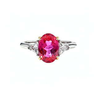 培育红宝石925银戒指《嫣焰》火龙果色鸽子蛋粉蓝宝三石款轻奢