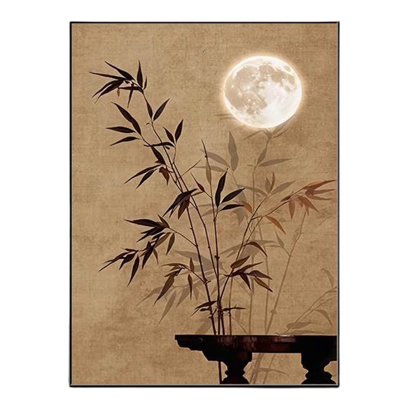 侘寂中古风竹子客厅背景墙挂画