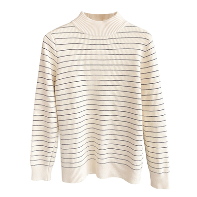 圆领修身一体绒条纹针织上衣女