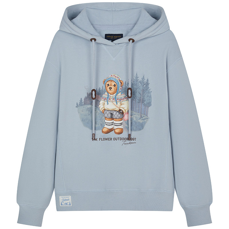 TeenieWeenie小熊女装连帽卫衣秋冬季印花刺绣元气大熊套头上衣