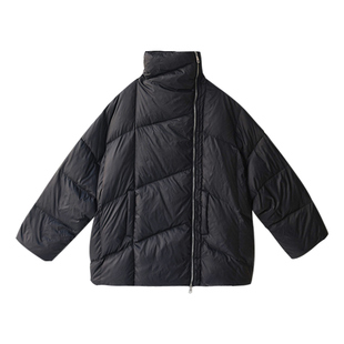 Y31278 文艺通勤银色侧拉链加厚中长款宽松高领羽绒服女米兰宣言