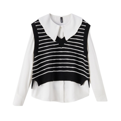 森马短背心大翻领雪纺长袖衬衫女