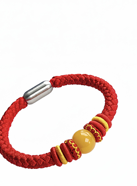 定制黄玉转运珠红绳手链6mm