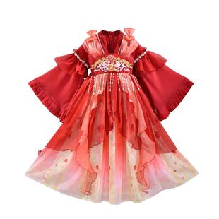 新年服装女童汉服2025新款冬装儿童拜年服连衣裙过年服红色裙子冬