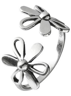 花朵纯银重工戒指女s925通体银ins风复古指环个性甜美开口可调节