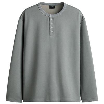 HM男装T恤2026夏季新款潮流宽松华夫格亨利衫长袖上衣1326516