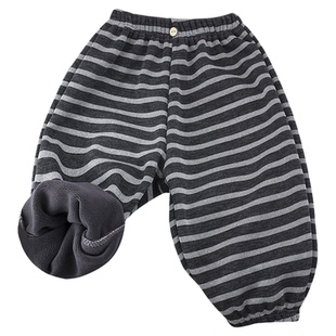 儿童时尚加绒保暖裤秋冬男孩女童百搭条纹裤子宝宝加厚洋气休闲裤