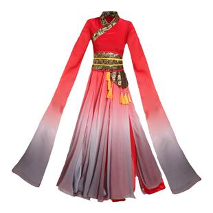 儿童水袖演出服女采薇舞蹈服汉服中国风飘逸少儿古典舞表演服装女