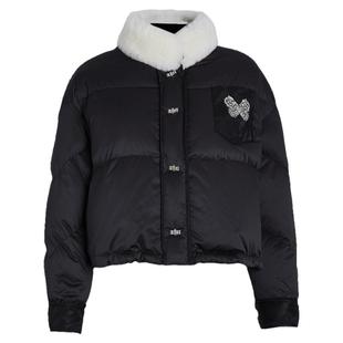 qs秸熙冬新款气质蝴蝶绣花羽绒服保暖濑兔毛领宽松小个子短款外套