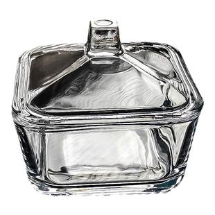 水晶玻璃碟带盖咸菜盒水果盘零食碗干果四方收纳罐小果盘小菜方形