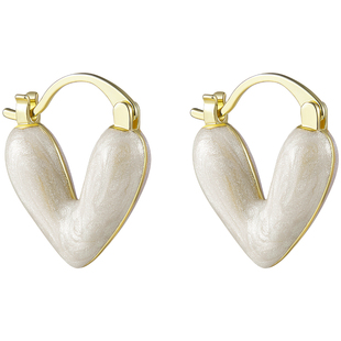 ZEGL真柳爱心耳环女独特轻奢耳钉白色心形耳扣新款爆款珐琅耳饰