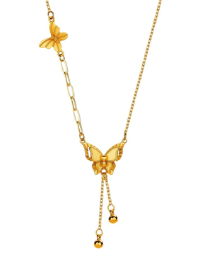 新中式镜花蝶梦项链女18k黄金爆闪蝴蝶流苏锁骨链2025新款高级感