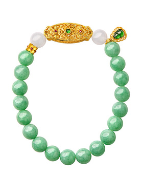 觉人18K金辣色苹果绿翡翠手链女