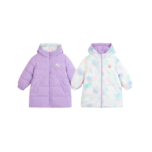 青蛙王子童装女童冬季中长款两面穿羽绒服宝宝冬装小女孩连帽外套