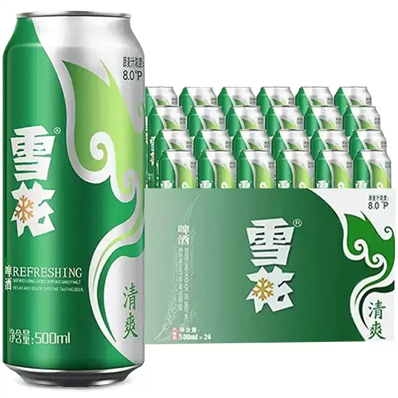 雪花啤酒清爽500ml*24罐全麦酿造
