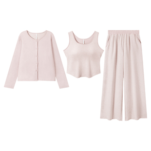 微醺小姐带胸垫睡衣女套装条纹亲肤春秋季2025新款可外穿家居服