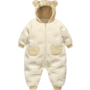 迷你巴拉巴拉婴儿羽绒服连体衣爬服加厚衣服哈衣外出新年红拜年服