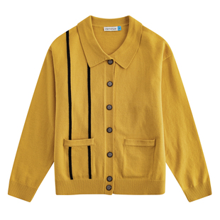 riverstone男女同款撞色复古宽松翻领外套2026春季新款针织开衫女