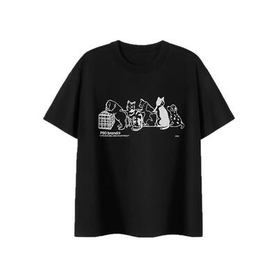 PSO Brand男装女装纯棉可爱猫狗列队短袖T恤百搭夏季潮牌情侣体恤