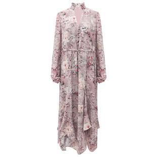 【3件5折】COCOBELLA荷叶大摆印花连衣裙女度假立领衬衫裙FR7043