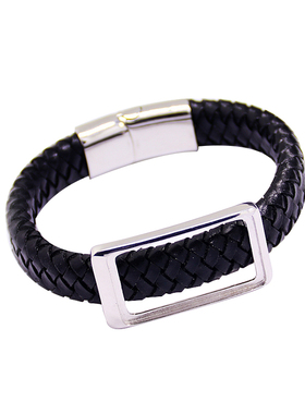 纯银手镯空托方形皮绳DIY松石