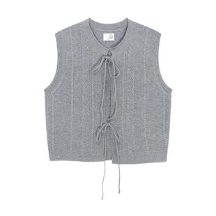 SEE YOU at PIZZA马夹女2025夏季新款系带羊毛混纺毛衣马甲326689