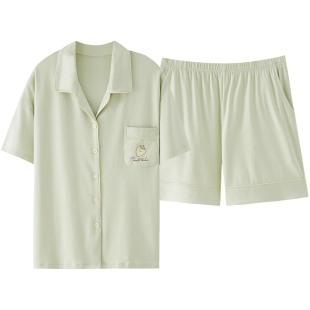 睡衣女款2026新款夏季莫代尔短袖女士夏款大码浅绿家居服套装夏天