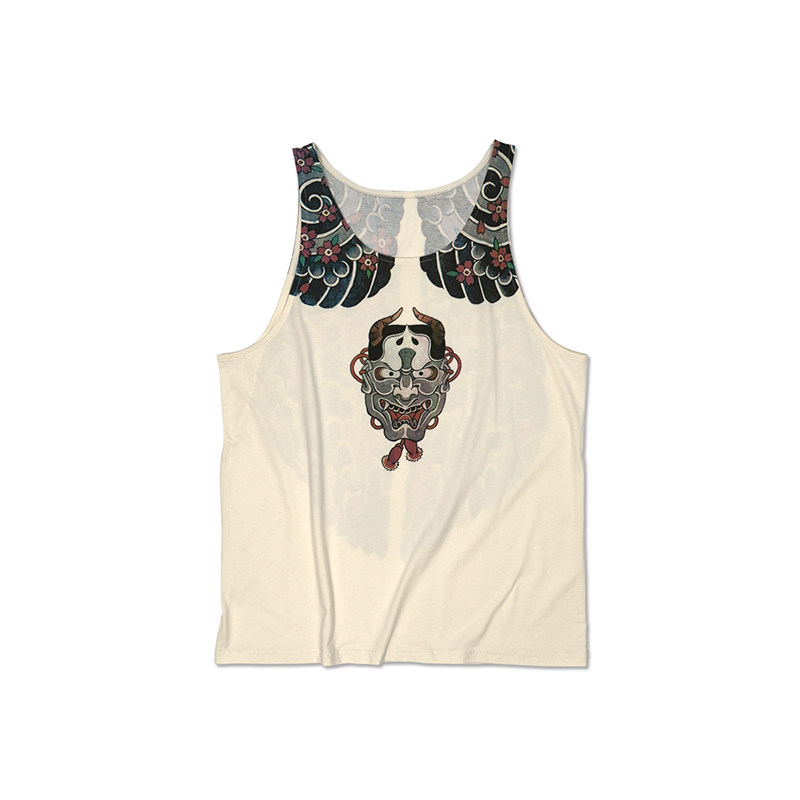 自言自语 日系小丑印花背心男纹身图案吊带复古宽松时尚潮牌纯棉