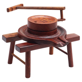 缅甸花梨木五谷丰登摆件实木民俗装饰品黑檀木水磨谷风车微缩模型