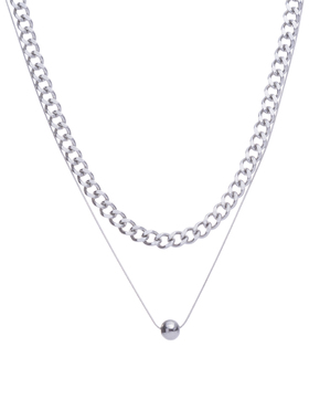 双层小球项链钛钢男女