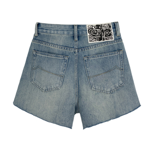 【现货】西草儿6101牛仔短裤女夏新款热裤毛边宽松薄款a字阔腿裤
