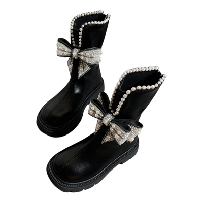 女童珍珠蝴蝶结短靴马丁靴