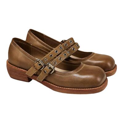 【水洗马皮】fed复古玛丽珍鞋春季新款女鞋粗跟单鞋D1128-ZFA095