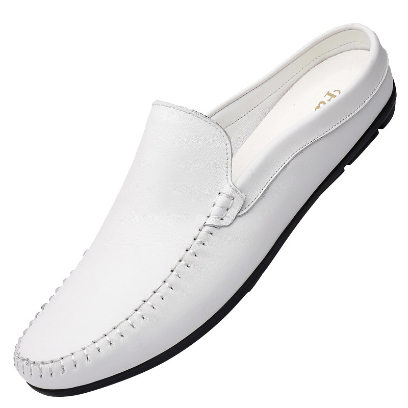 真皮英伦小皮鞋半拖豆豆鞋子男鞋夏季透气一脚蹬懒人休闲百搭潮鞋