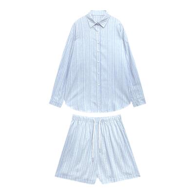 陆小团团条纹衬衫短裤套装