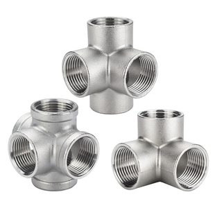 304不锈钢立体三通墙角立体四通内丝直角五通货架丝扣水管配件1寸