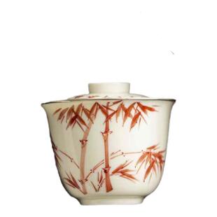 雅韵阁 包银口德化白瓷茶具手绘朱砂红一人饮盖碗复古功夫泡茶碗