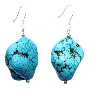 天然绿松石耳环纯银耳饰高级感复古宫廷气质耳坠925藏族蒙古饰品