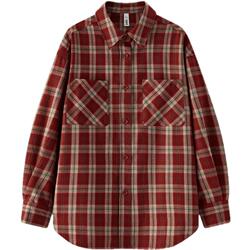 森马oversize中长款格纹衬衫女